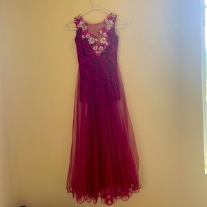 Weissman girls lyrical dance costume pink/purple lace  bodice and mesh skirt